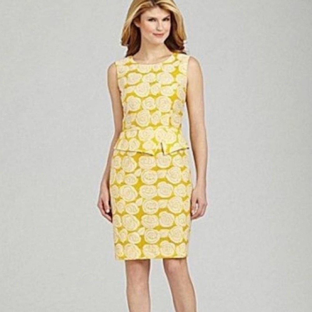 Antonio Melani yellow roses peplum Jackie O Party 40s 50s 60s dress size 0 - Picture 1 of 8